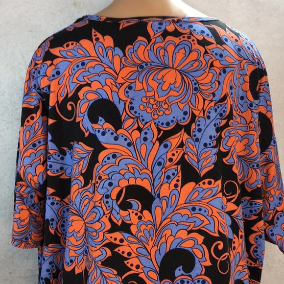 LuLaRoe Long Hi-Lo Irma Tunic Top Black Blue Orange Floral Pattern Size Medium‎ - Picture 5 of 8